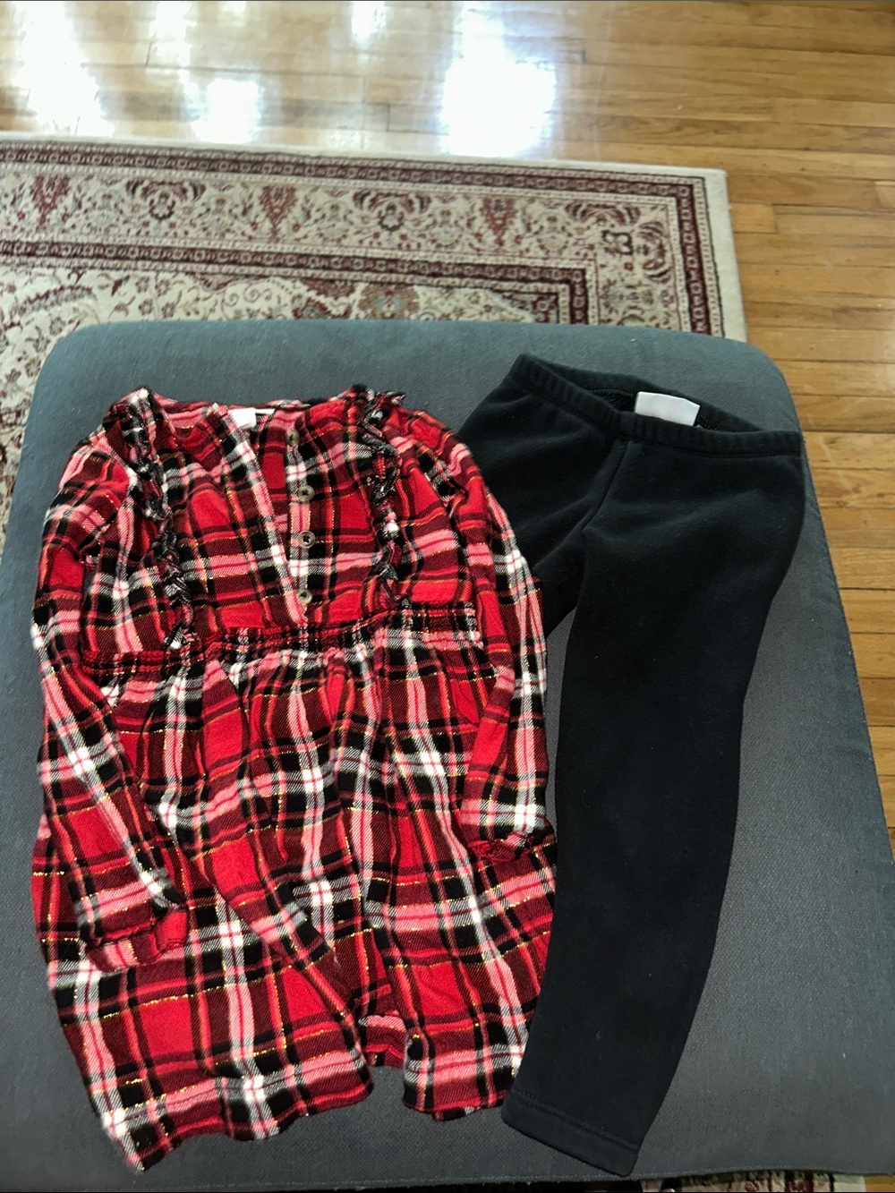 Cat & Jack Red Plaid Top with Black Leggings - Kids Matching Set